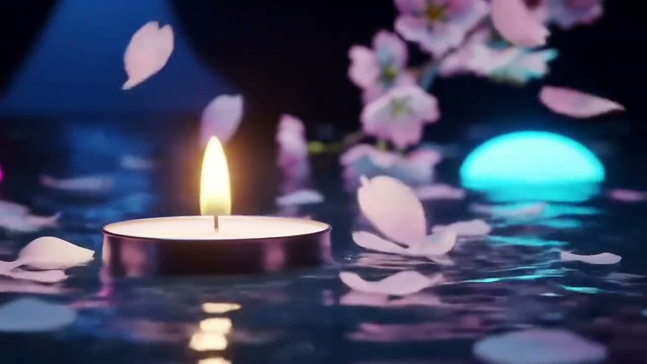 Sakura Serenity &mdash; Candlelight & Calm Water for Deep Relaxation.      桜の安らぎ &mdash; 深いリラクゼーションのためのキャンドルと水の音