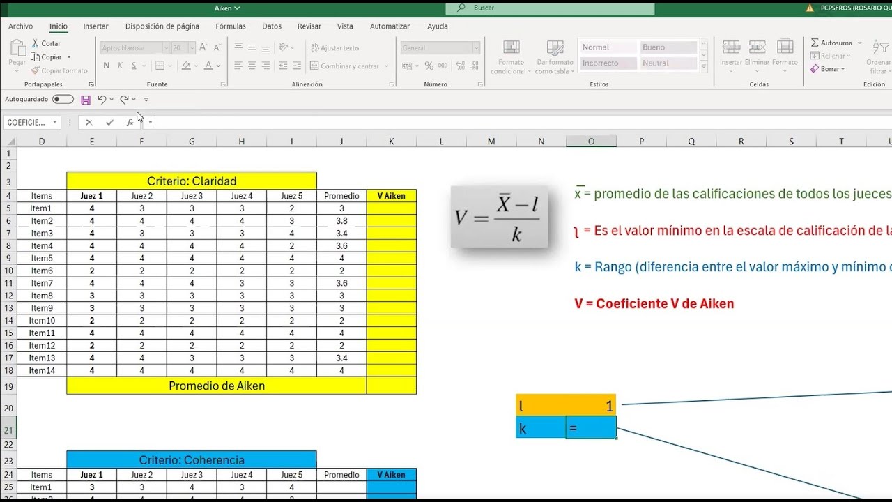 Jueces Expertos - V Aiken politómico básico; Expert Judges - V Basic Polytomic Aiken