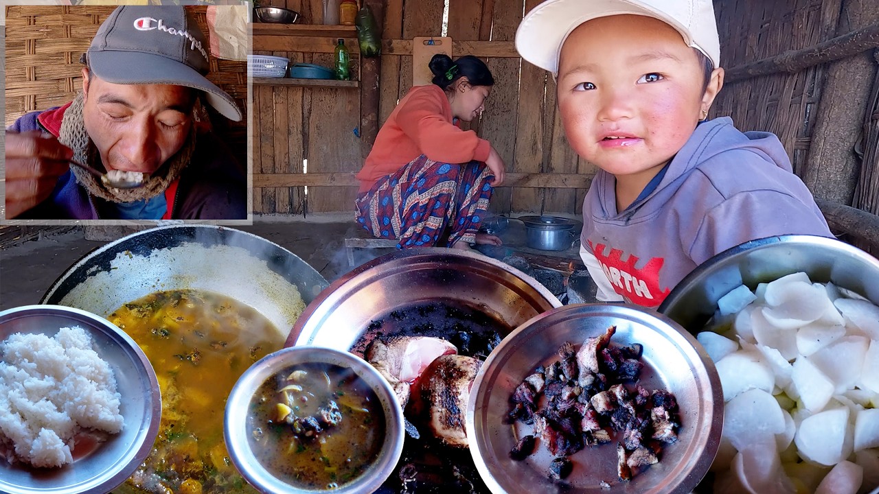 manjita  cooking big bird soup curry  rice for lunch || Himalayan family cooking