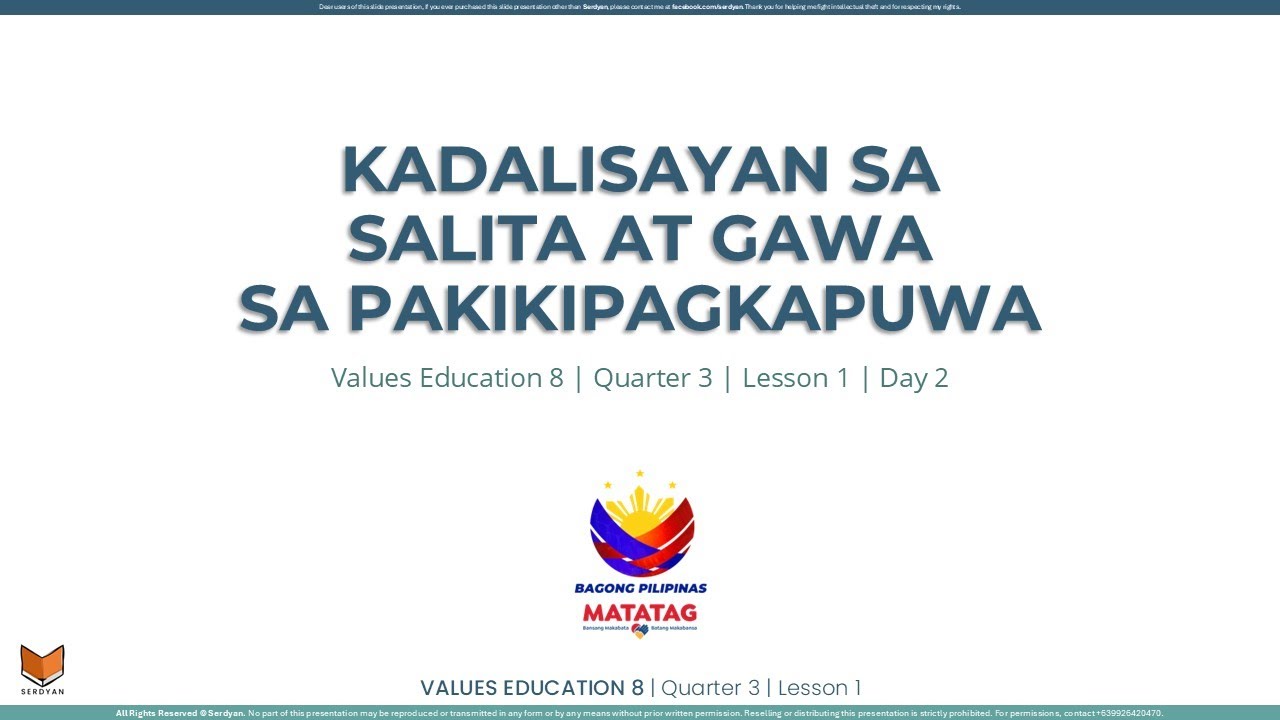 Values Education 8 - Q3W1D2 -  Kadalisayan sa Salita at Gawa sa Pakikipagkapuwa