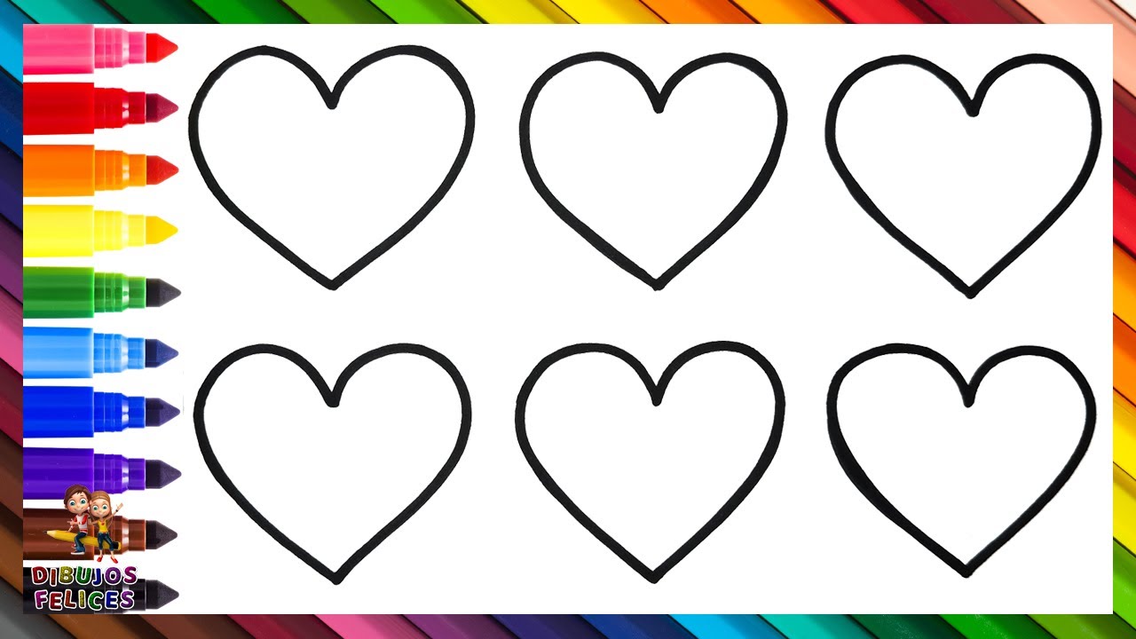 Dibuja y Colorea 6 Corazones❤️🧡💛💚💙💜🌈 Dibujos Para Ni&ntilde;os
