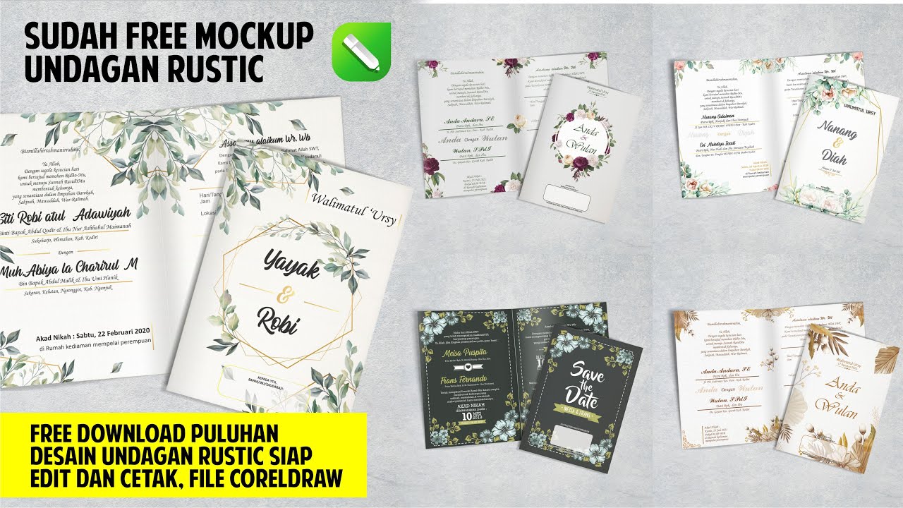 Gratis Download  Puluhan Desain Undangan Bertema Rustic Siap Edit dan Cetak File Corel  + Mockup