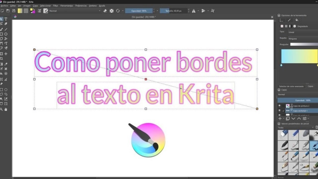 Cómo poner borde al texto en Krita | Borde y relleno con degradado