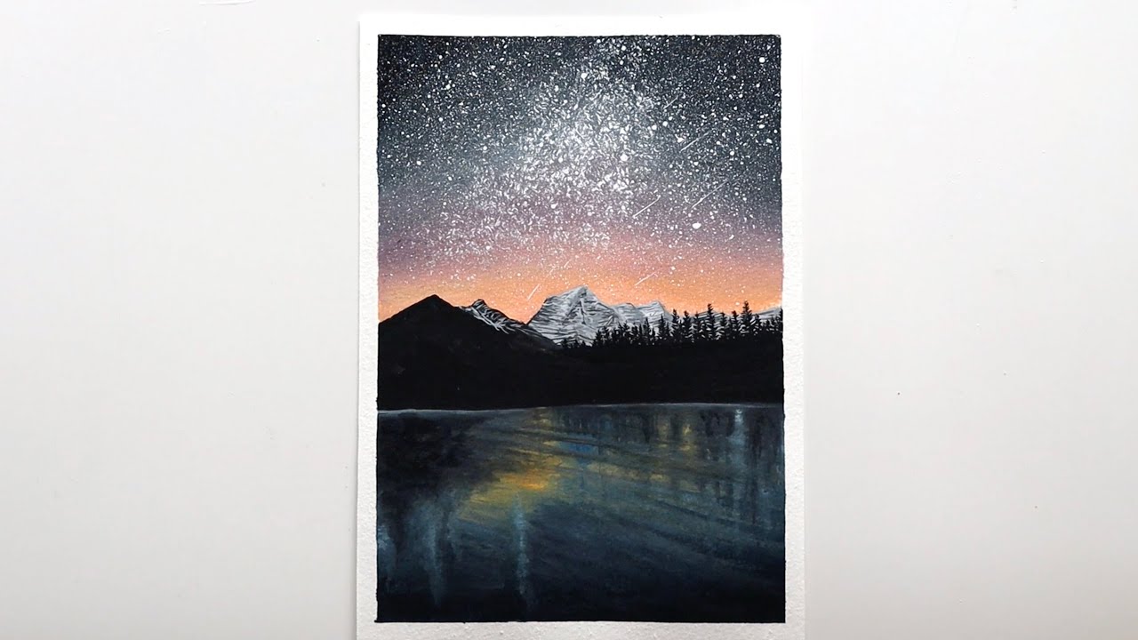 How to Paint a Galaxy Night Sky and Reflection | Gouache Tutorial