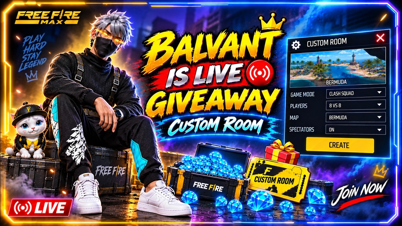🔴 FREE FIRE LIVE GIVEAWAY CUSTOM ROOM 🎁🔥 | FF BALVANT GAMING LIVE
