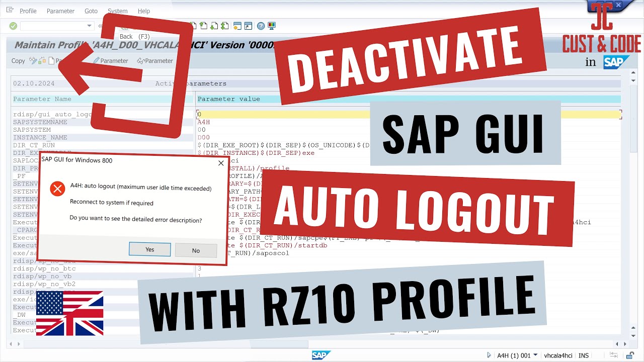 Deactivate auto logout for SAP GUI - RZ10 - Customize profile [english]