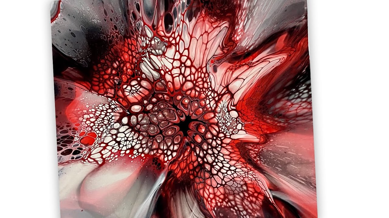 (936) Amazing Red Bloom Technique, Acrylic Paint Pouring