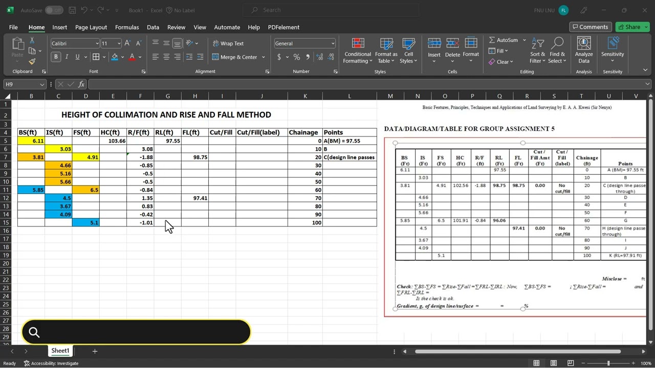 Cut and Fill Calculations with the methods of Levelling (HEIGHT OF COLLIMATION and RISE AND FALL )