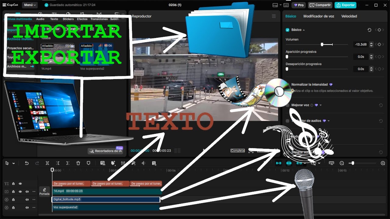 3 CapCut, cómo añadir texto, música y tu voz a un video