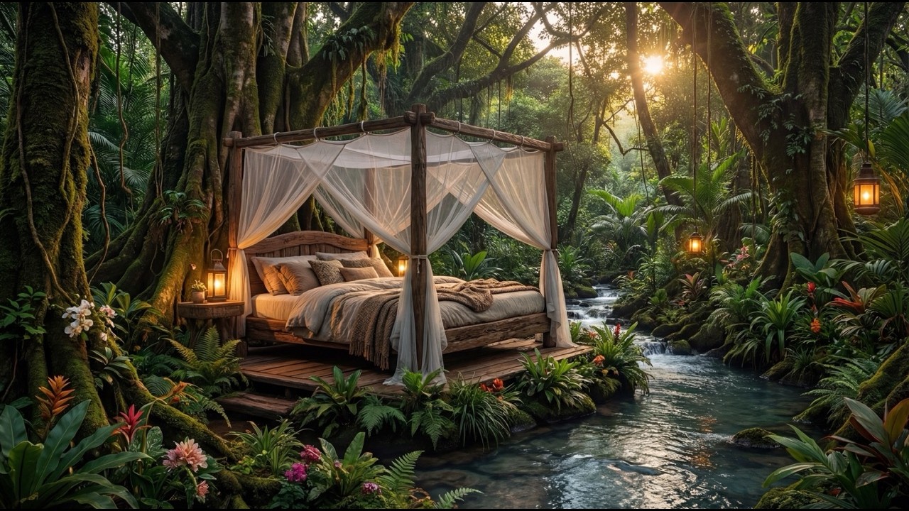 Tropical Canopy Bed 🌺 Pure Jungle & River ASMR
