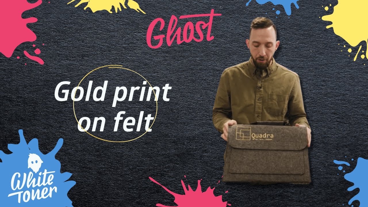 Gold printing on a felt briefcase using White Toner and Forever Flex-Soft