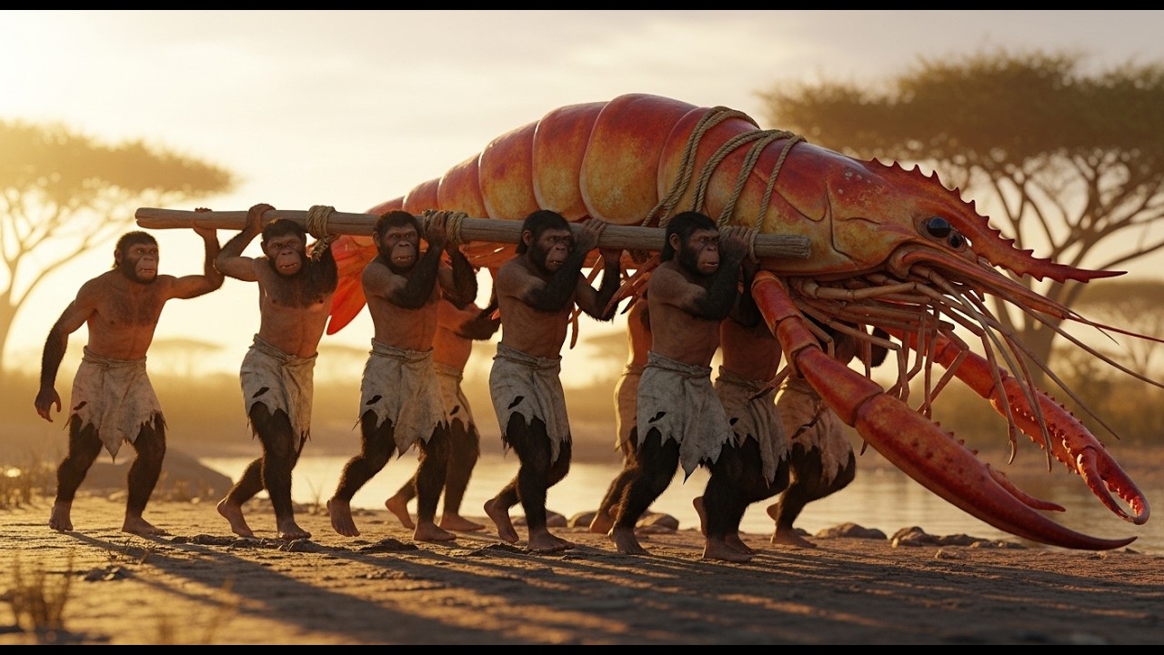 Life 2.1M Years Ago: Homo habilis VS Giant Shrimp Ancestors – The Deadliest Encounter Fight