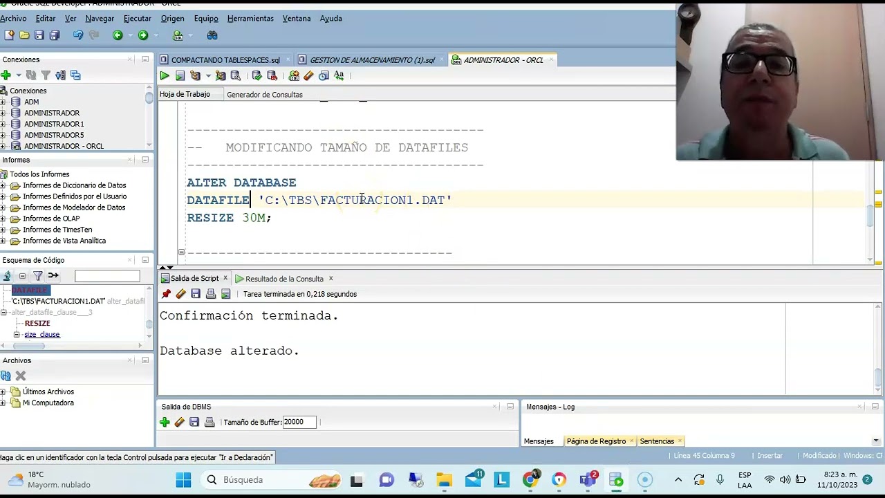 MODIFICAR BORRAR TABLESPACES