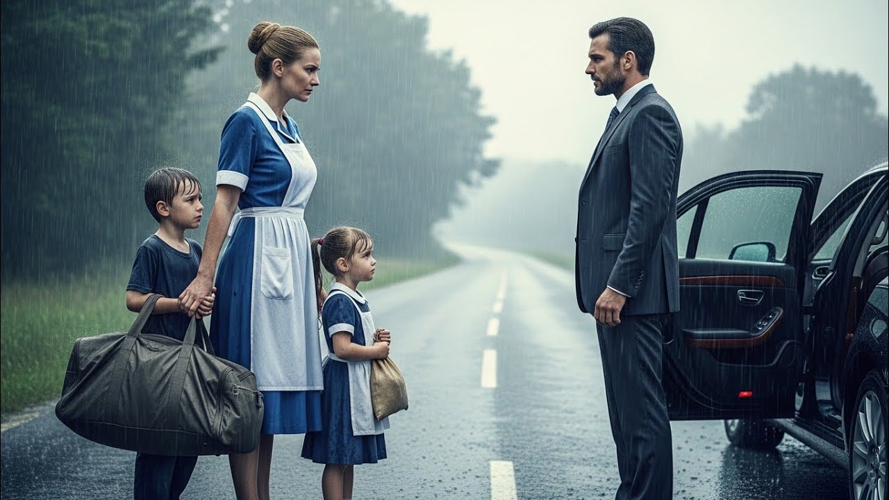 O EMPRESÁRIO IA AO CASAMENTO… QUANDO ENCONTROU SUA FAXINEIRA COM OS FILHOS NA ESTRADA SOB A CHUVA