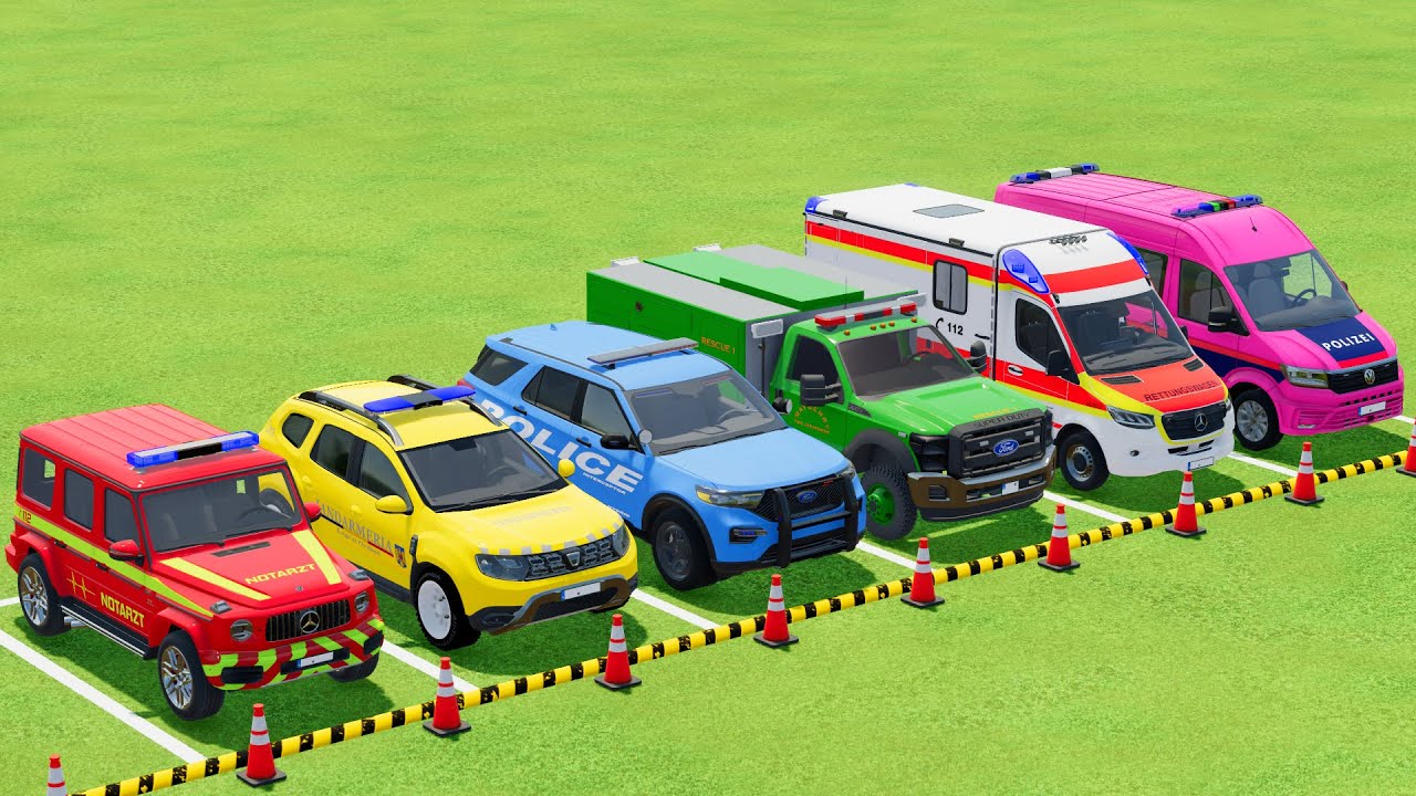 TRANSPORTING POLICE VEHICLES, AMBULANCE CAR, FIRE DEPARTMENT VEHICLES WITH SCANIA TRUCKS ! FS22 #96