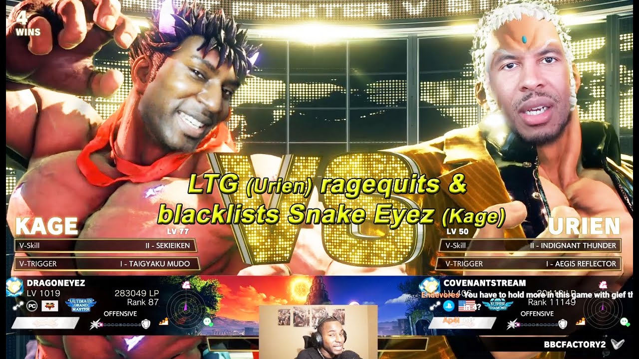 Street Fighter 5 (SFV) - LTG (Urien) выводит из игры и чёрный список Snake Eyez (Kage)