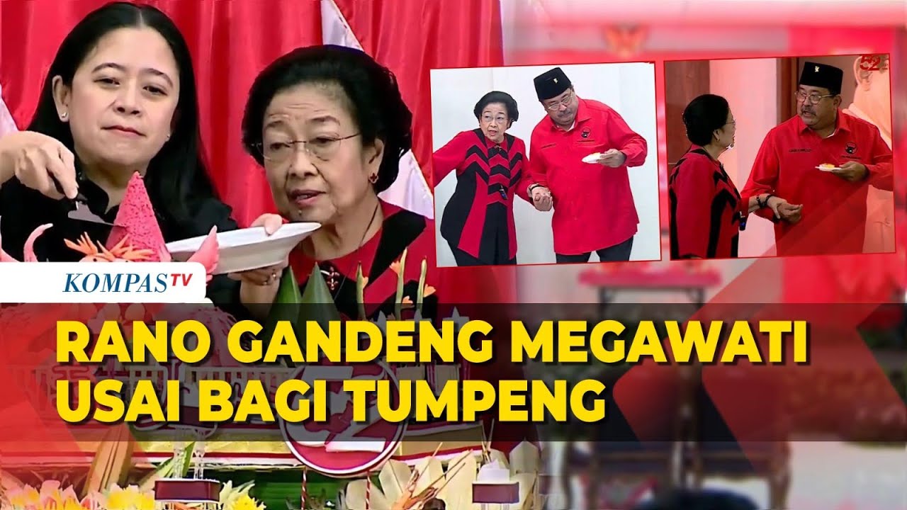 Momen Megawati Digandeng Rano Karno usai Bagi Tumpeng dan Kue HUT ke-52 PDIP