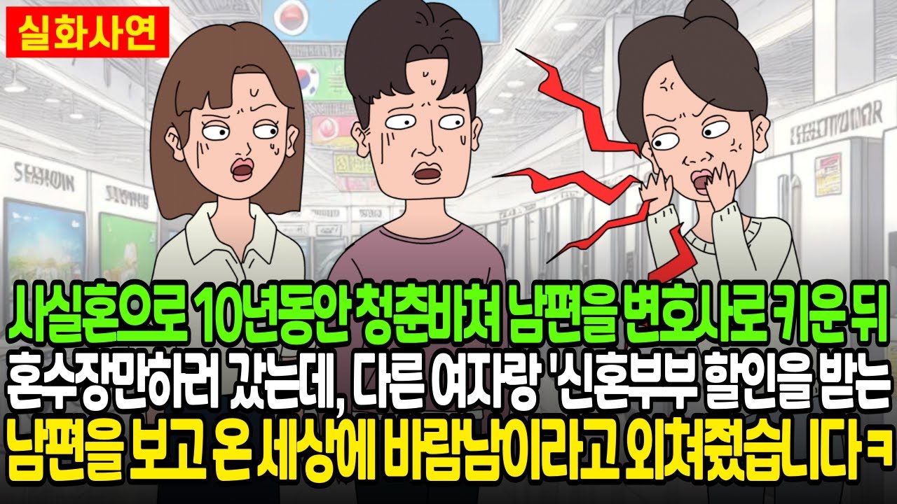 사실혼으로 10년동안 청춘바쳐 남편을 변호사로 키운 뒤 혼수 장만하러 갔는데, 다른 여자랑 '신혼부부' 할인을 받는 남편을 보고 온 세상에 바람남이라고 외쳐줬습니다ㅋ