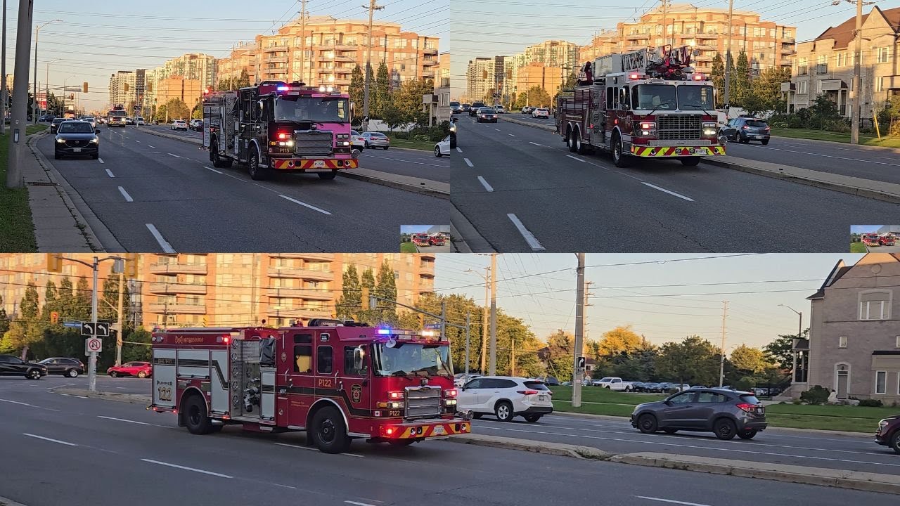 Mississauga Fire MOVEMBER Pumper 115, Aerial 115 & Pumper 122 Responding