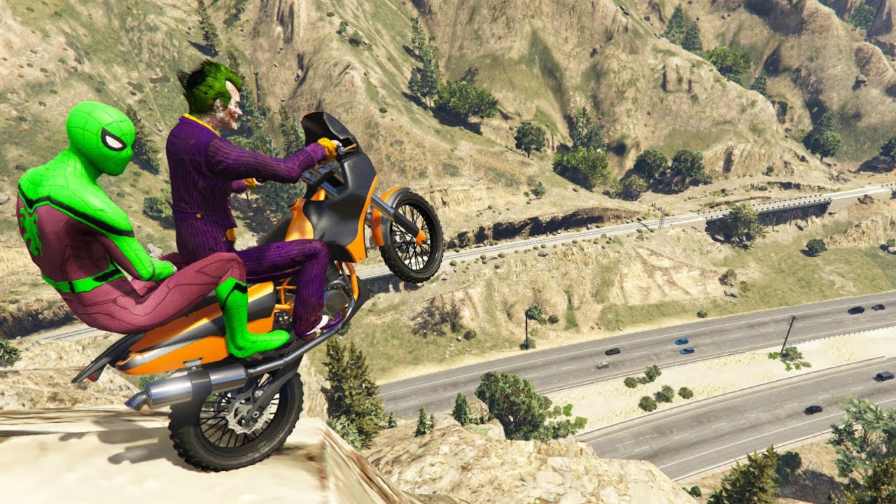 GTA 5 Motorcycle Ragdolls Joker VS Spiderman Jumps/Fails #2 | Euphoria Physics | Funny Moments