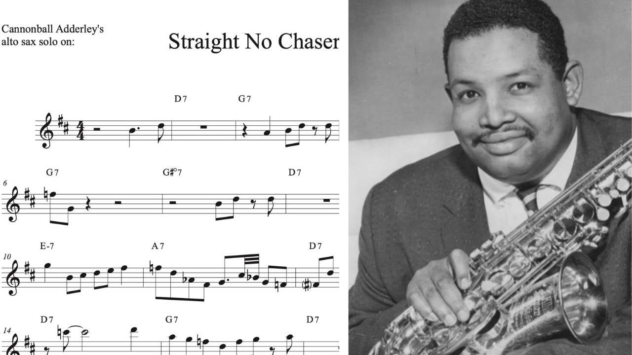 (Eb) Cannonball Adderley's alto sax solo TRANSCRIPTION on 'Straight No Chaser'