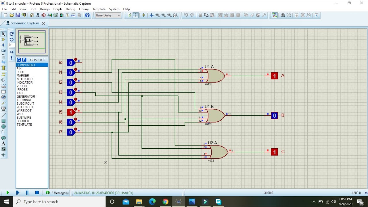 8 to 3 encoder in proteus | simulation of 8 to 3 encoder in proteus