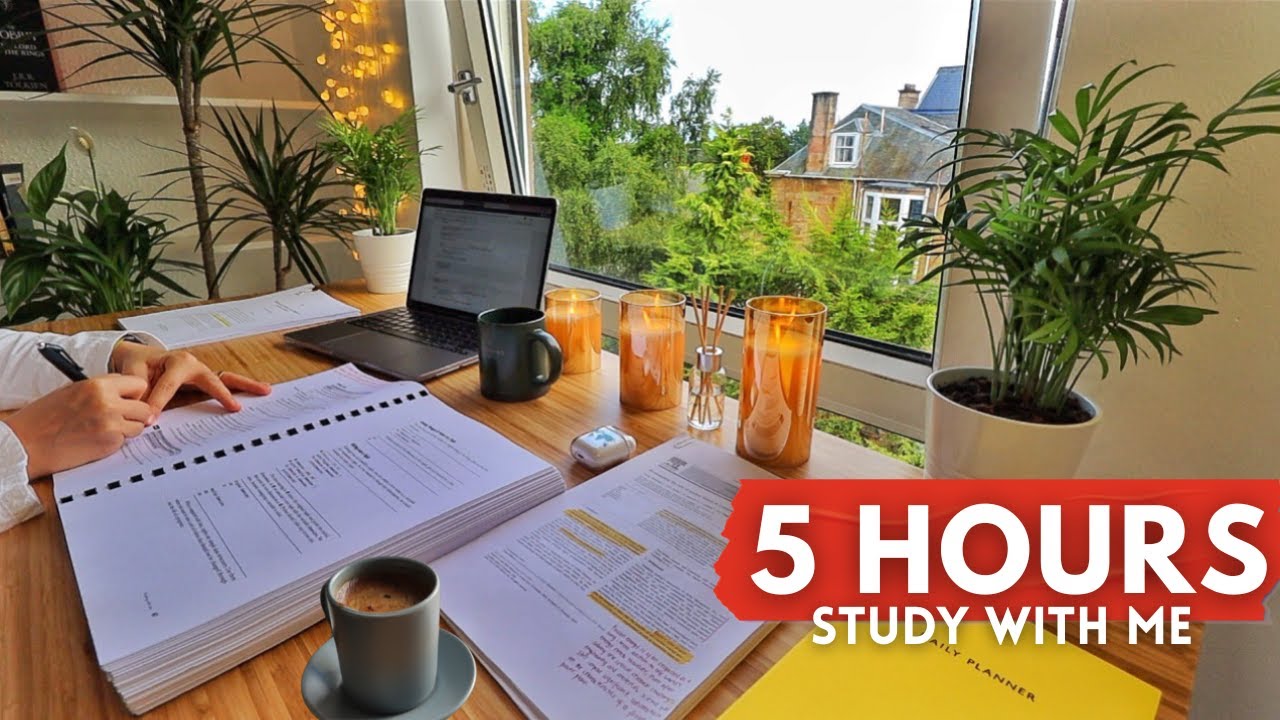 5 HOUR STUDY WITH ME | Background noise, 10 min break, No Music, Study with Merve