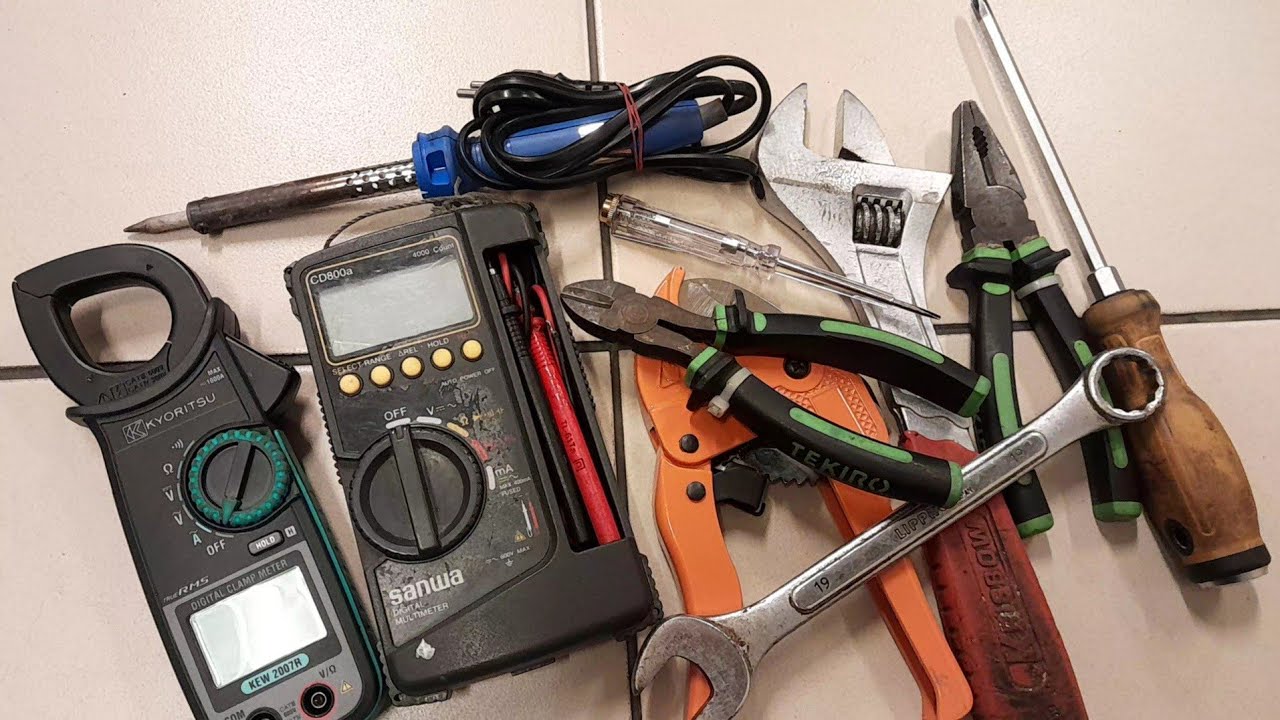 Engineering Tools Collection, Drill, Grinder, Screwdriver, Pliers, Wrench, Saw, hammer