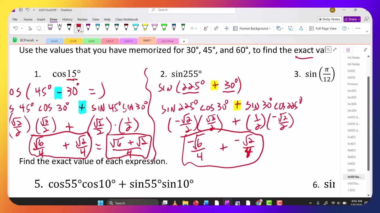 IN5 Sum Difference Identities
