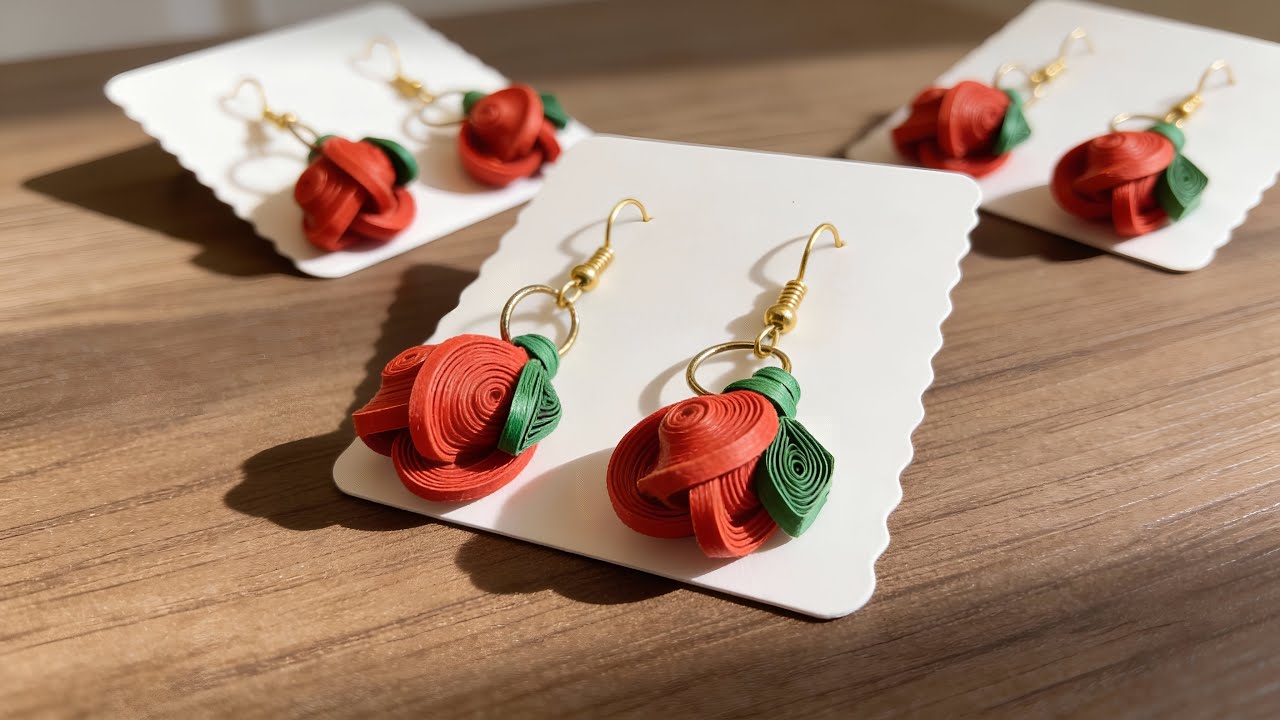 How to Make a Red Rose Earring with Paper Quilling | Easy DIY Tutorial