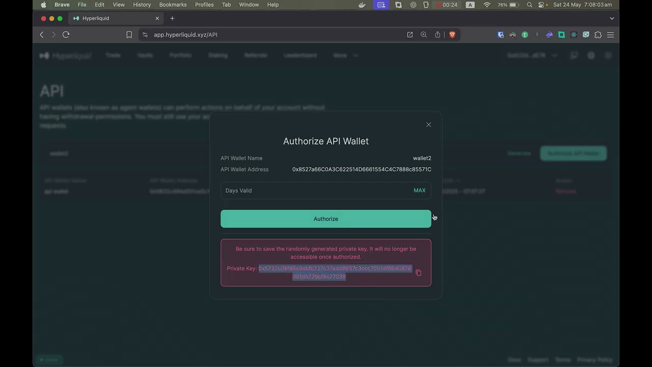 how to generate a hyperliquid API key