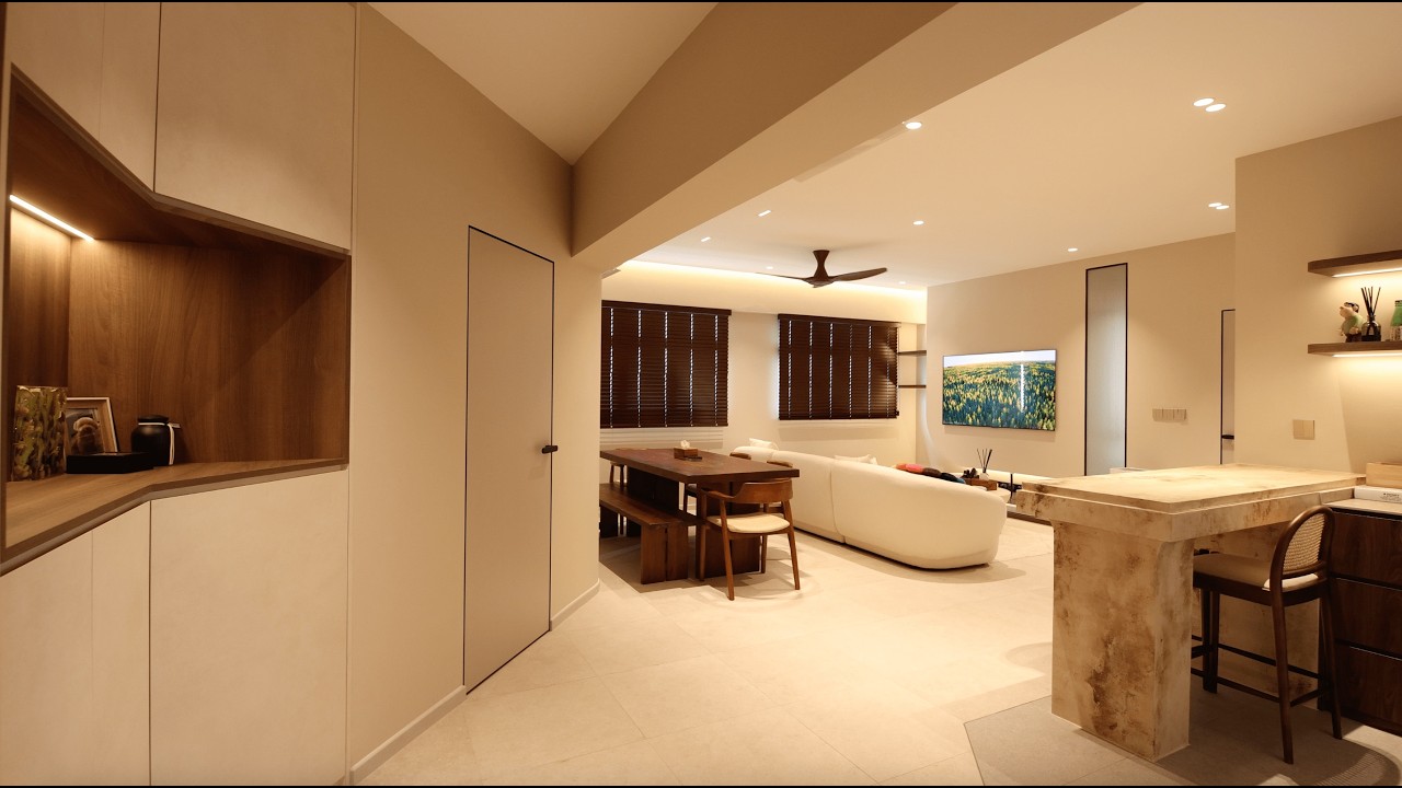 Inside a Spacious 93sqm Wabi-Sabi BTO Designed for Hosting