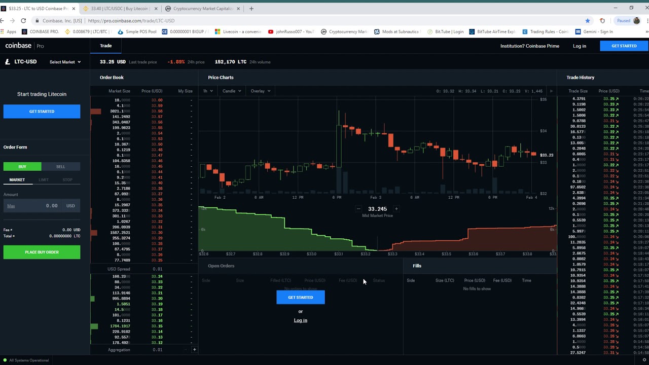 LTC price manipulation $33 22 &middot; LTC to USD Coinbase Pro 2019 02 04 00 24 45