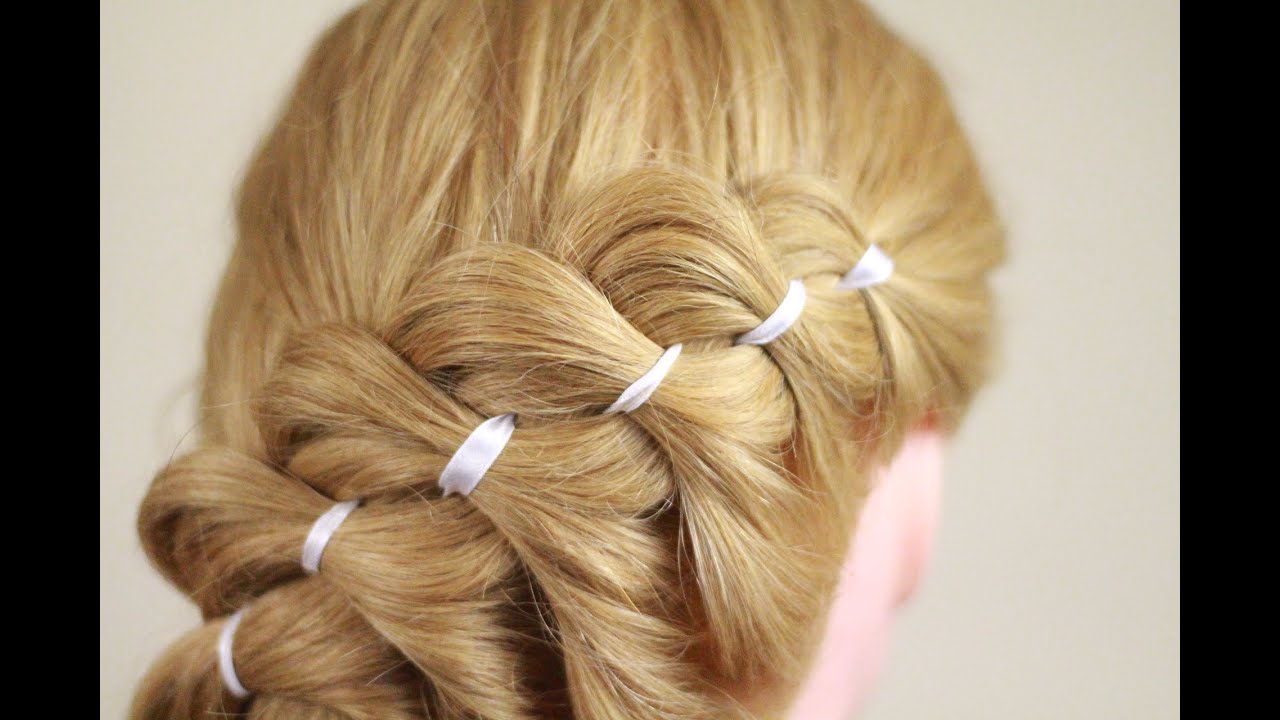 Урок по плетению косы из 4 прядей (с лентой). 4 Strands braiding (with ribbon)