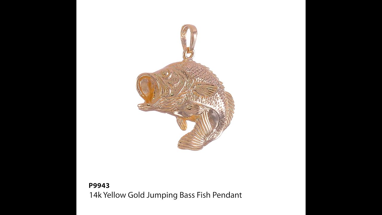 P9943 - 14k Yellow Gold Jumping Bass Fish Pendant
