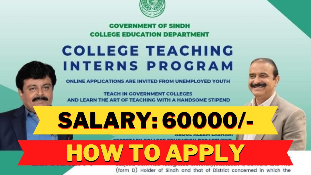 Sindh College Teaching Interns Program - Online Application - Salary 60000/- How to apply