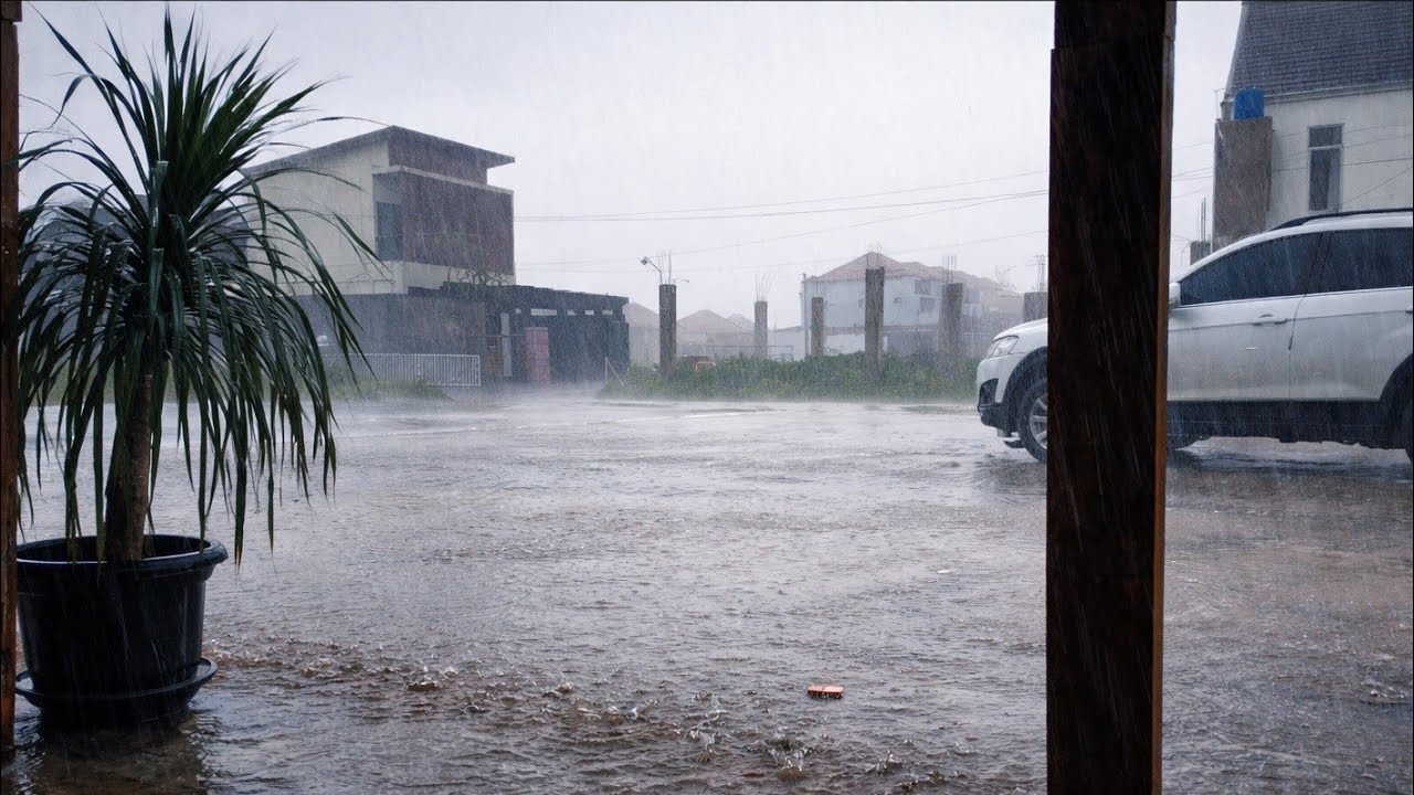 Live heavy rain accompanied by strong winds, for friends to relax, sleep, overcome stress