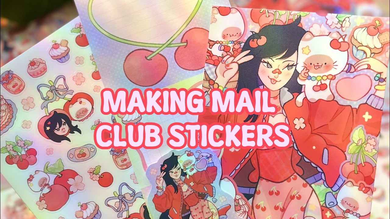 Making Stickers in my Art Studio🍒 for my Monthly Sticker Mail Club - March's Rewards ♥️