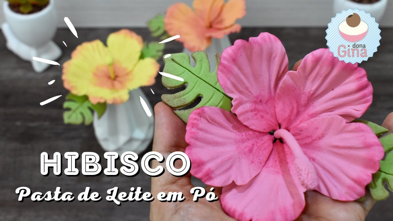 HIBISCO - Em PASTA DE NINHO - Muito FÁCIL - Para decorar BOLO no tema TROPICAL, Moana, Flamingo.