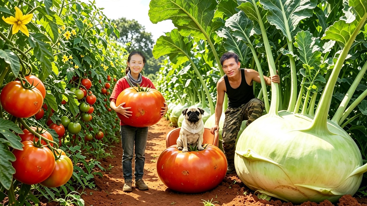 Harvest Tomatoes And Kohlrabi For Market - Cook Delicious Meals - Peaceful Farm Life