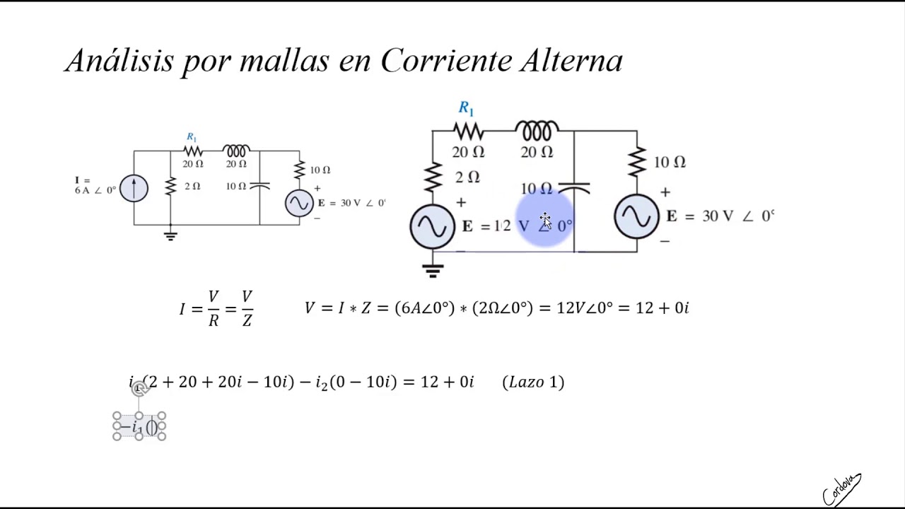 Análisis por mallas en Corriente Alterna (Matrices y Determinantes con números complejos)