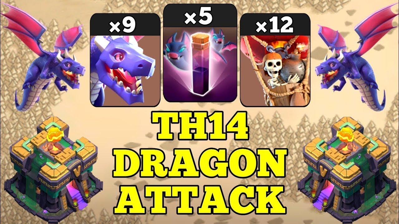 TH14 Dragon + Ballon With Bat Spell Attack - Best TH14 Attack Strategy 2021