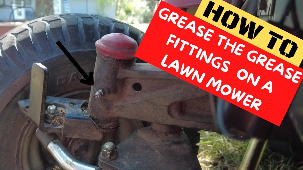 How to use a grease gun on the grease fittings of a 42 inch riding lawn mower