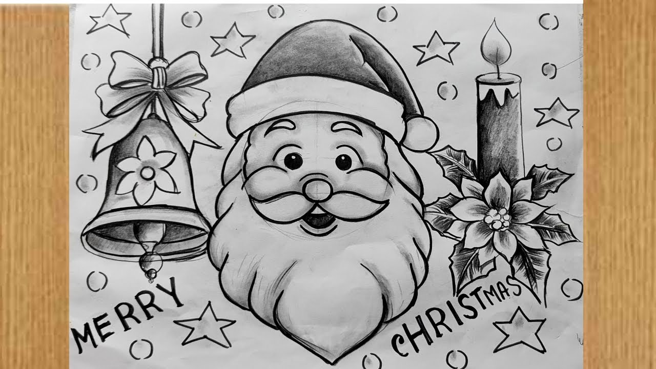 merry christmas drawing easy with pencil sketch,santa claus drawing,how to drtaw christmas bell,