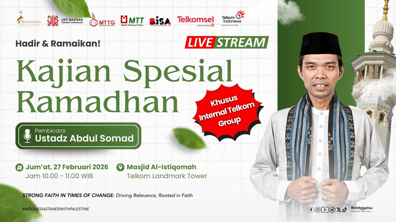 💻 [LIVE NOW]: KAJIAN SPESIAL RAMADHAN 👤 Bersama: USTADZ Prof. H. ABDUL SOMAD, Lc., D.E.S.A., Ph.D