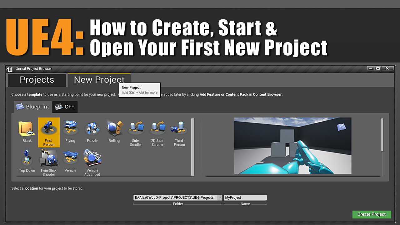 UE4: How to Create, Start, Open Your First New Project & Launch Unreal Editor [Tutorial]