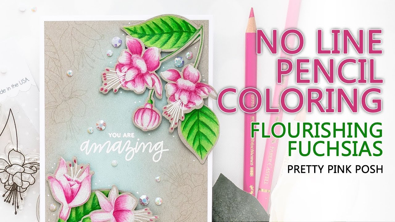 No Line Polychromos Coloring - Flourishing Fuchsias Card