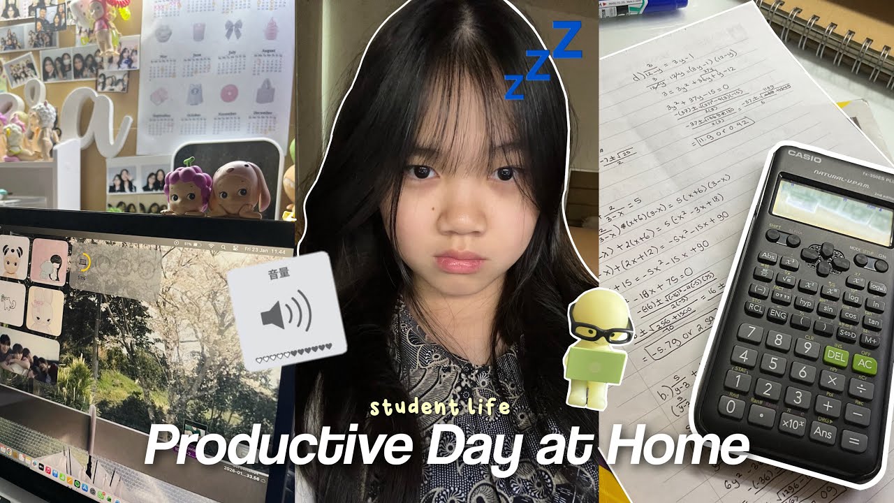 Cozy Productive Day at Home 🌧️: online school, student youtuber life, working out, etc.