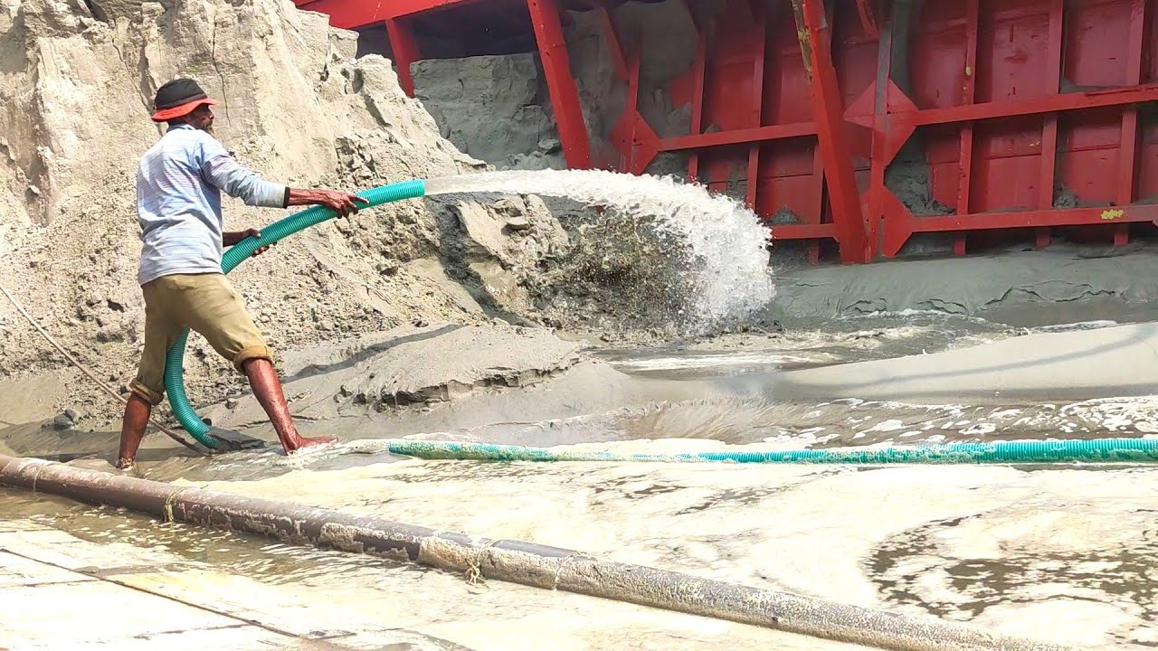 Raw Power: Worker Battles Tons of Sand with a High-Pressure Water Jet | Sand Flow Chronicles