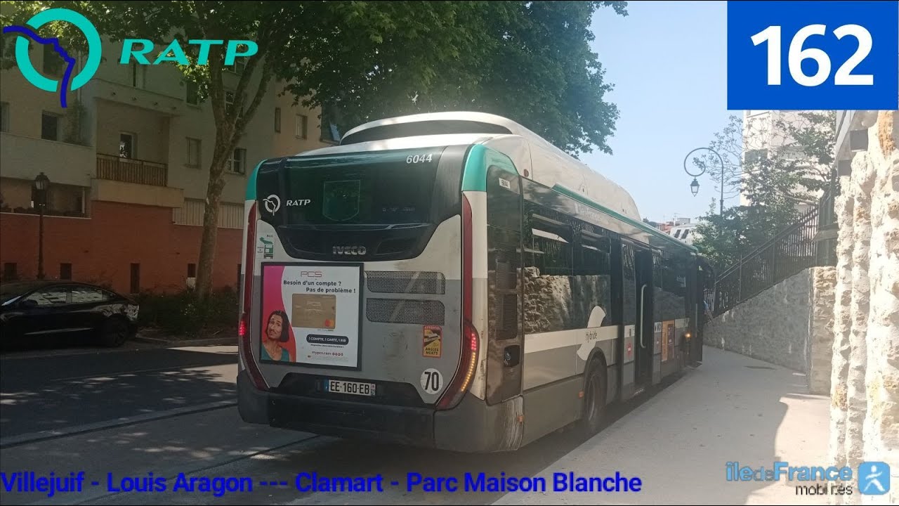 Bus 162 RATP - Urbanway 12 Hybride N°6044 Villejuif - Louis Aragon --- Clamart - Parc Maison Blanche